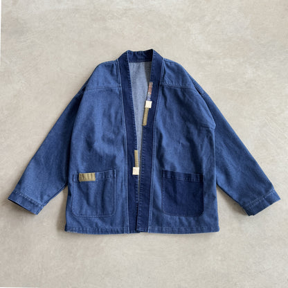 {{ Vintage Patchwork Distressed Denim Jacket – Oversized Washed Workwear Coat for Men – Japanese vintage | yamalin clothes | Yamalinclothes }}