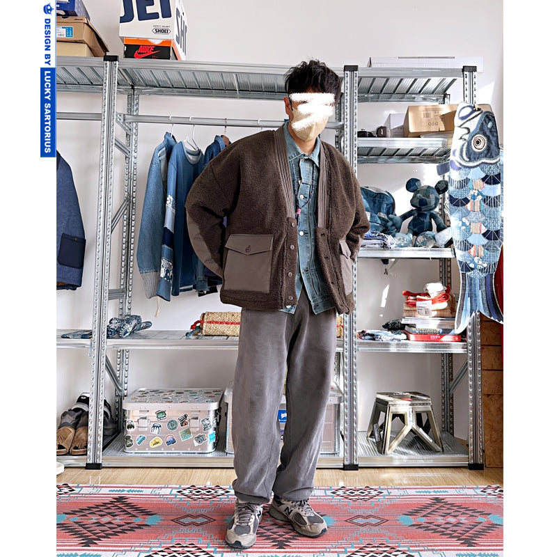 Autumn and winter Japanese men's vintage style lamb wool robe, cotton clothes, cotton clothes, loose winter coats for men and women