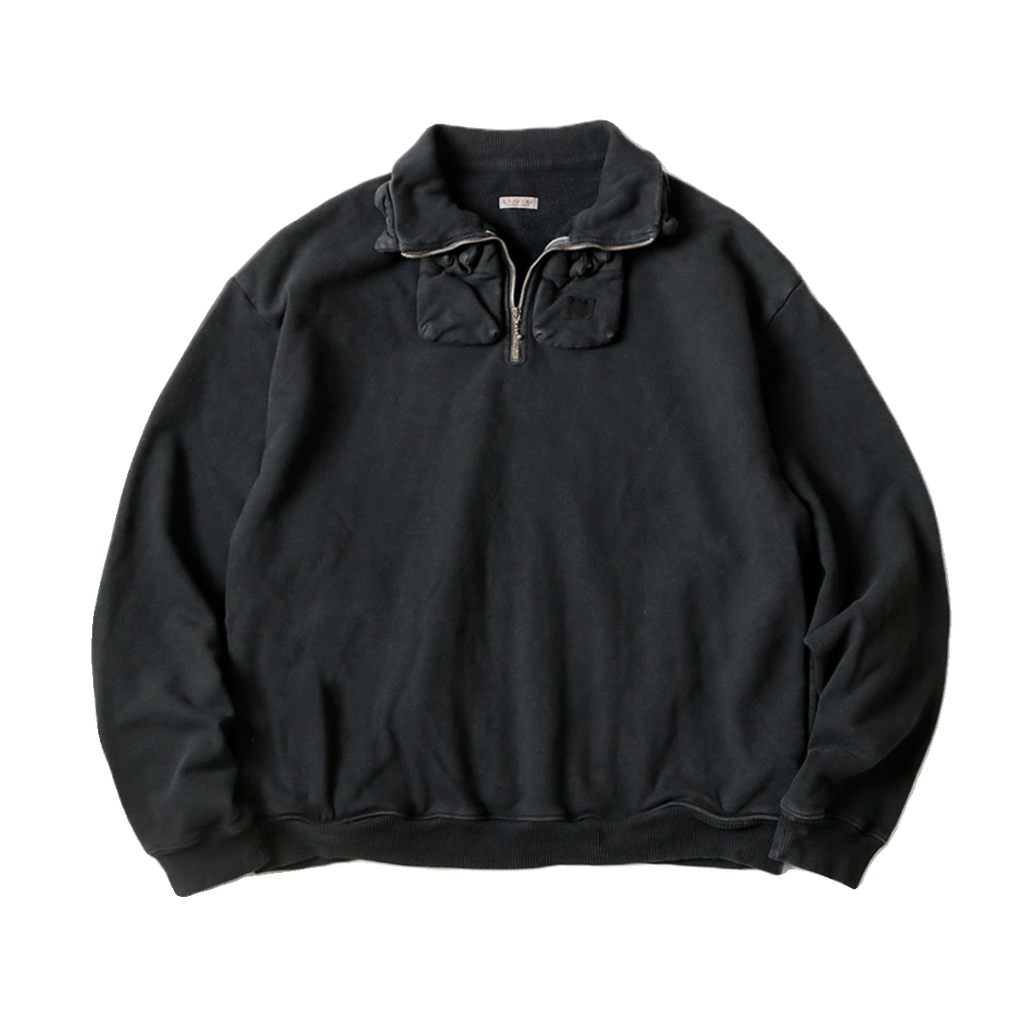 Japanese two-tone batik washed distressed stand collar loose long-sleeved sweatshirt