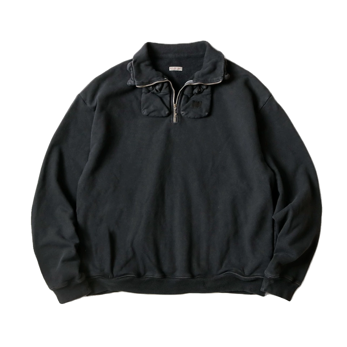 Japanese two-tone batik washed distressed stand collar loose long-sleeved sweatshirt