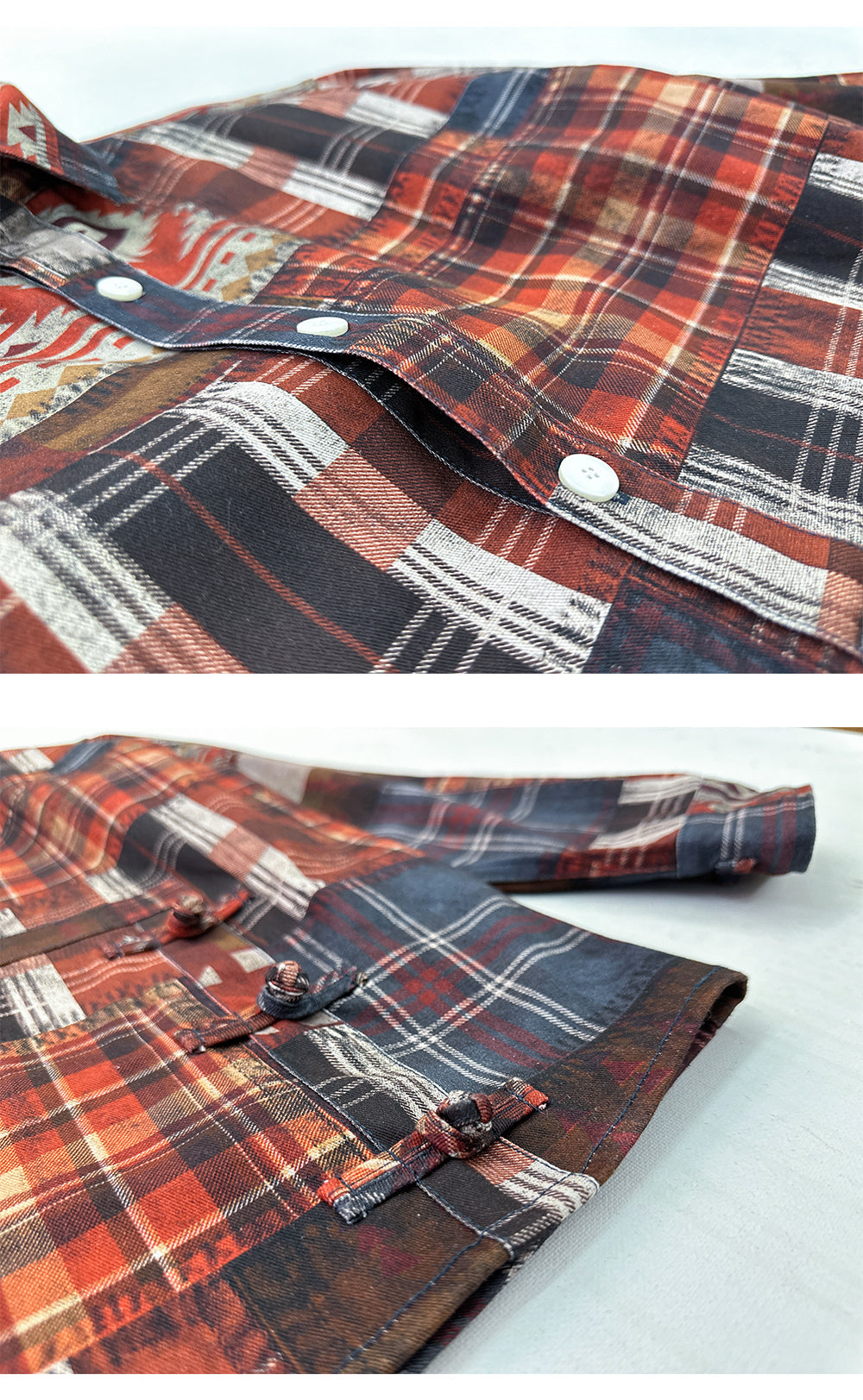 Original Menswear Retro Distressed Plaid Collage Printed Cotton Shirt Long Sleeve Shirt Autumn Winter New Arrivals