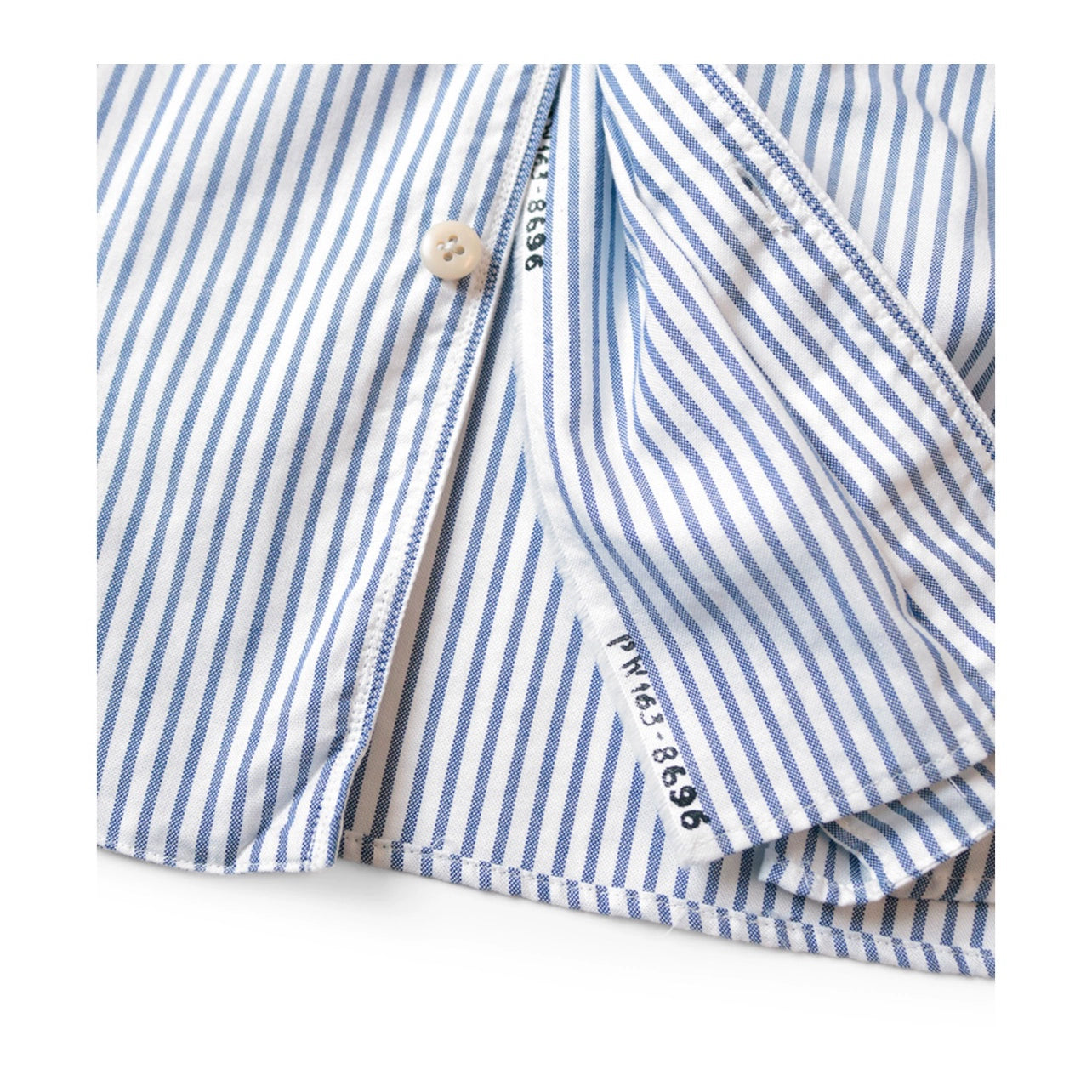 Japanese casual pleated two-pocket blue and white striped lapel loose long-sleeved shirt