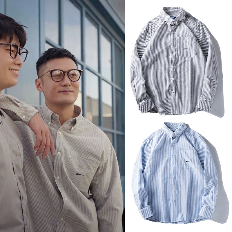 Japanese Oxford long sleeve shirt casual loose Hong Kong style youth shirt