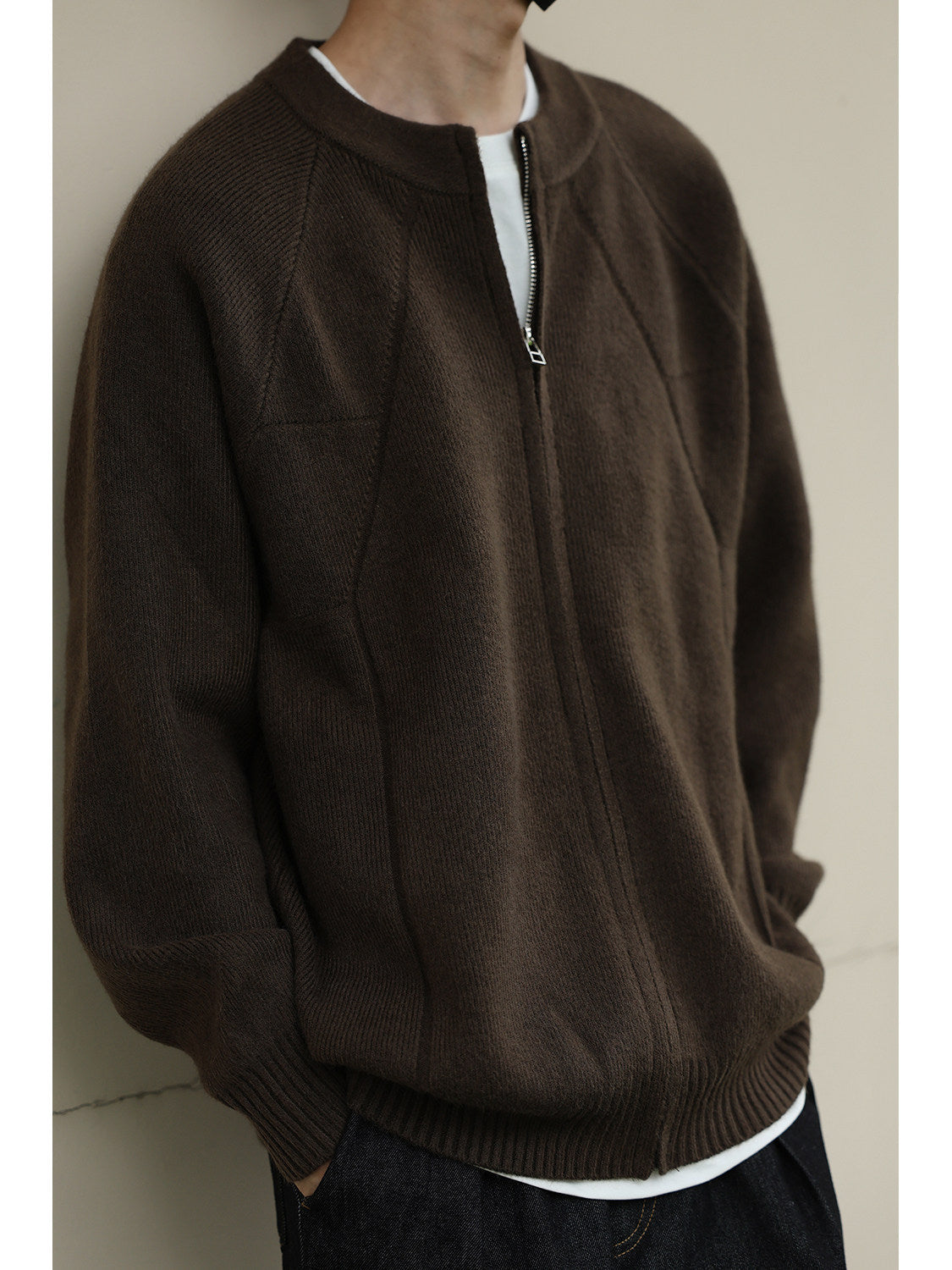 Japanese Zip Stand Collar Knit Cardigan – Loose Men – Japanese vintage | yamalin clothes | Yamalinclothes
