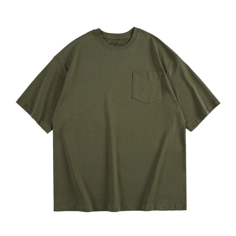 Japanese tooling heavy small collar short sleeve men pure cotton fashion brand pocket T-shirt