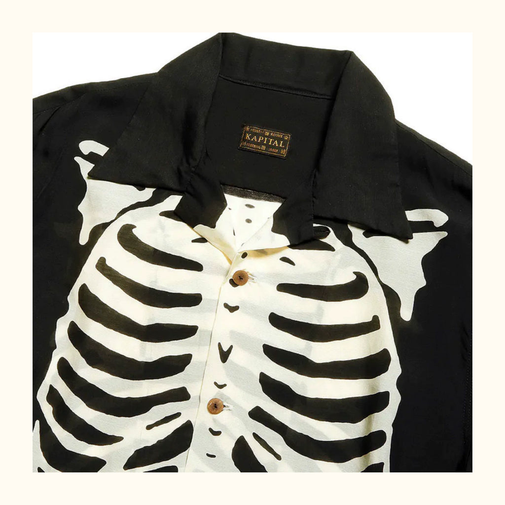 Japanese street casual bone print Cuban collar short sleeve shirt