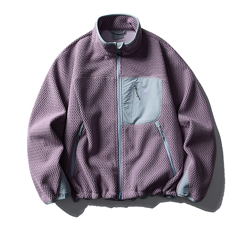 Mountain Wave Contrast Polar Fleece Jacket – Warm Outdoor Liner Jacket for Autumn Winter – Japanese vintage | yamalin clothes | Yamalinclothes
