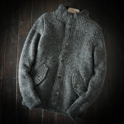 Heavy rare foreign trade original order tail goods men's autumn and winter high-end stand-collar sweater thickened cardigan sweater coat