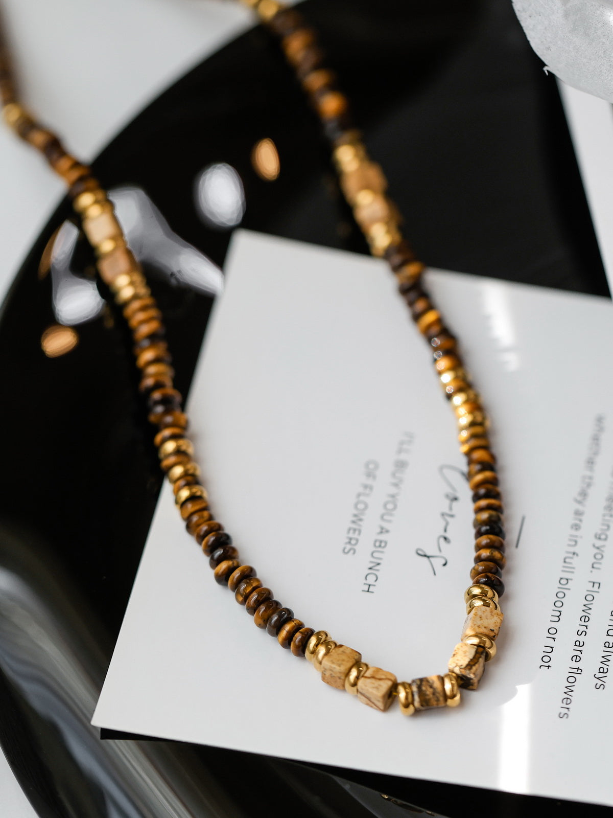 British [designer] Make Kana Maillard style natural tiger's eye necklace stacked clavicle chain ornament