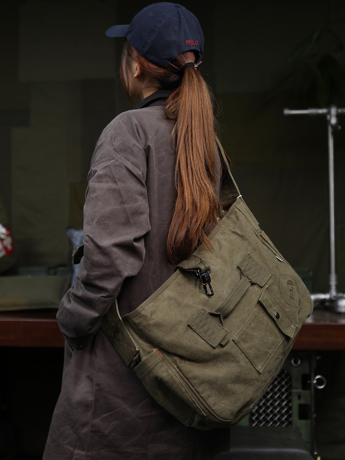TSD Vintage Handmade Leather Goods Classic Vintage Elements Canvas Heavyweight Newsboy Crossbody Bag Single Shoulder Bag 8667