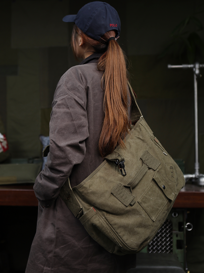 TSD Vintage Handmade Leather Goods Classic Vintage Elements Canvas Heavyweight Newsboy Crossbody Bag Single Shoulder Bag 8667