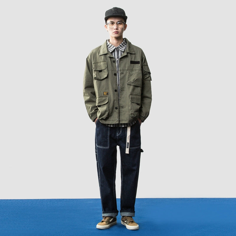 Japanese straight jeans men's trend BF wind loose dad spring and autumn American ins wide-leg pants skateboard pants men