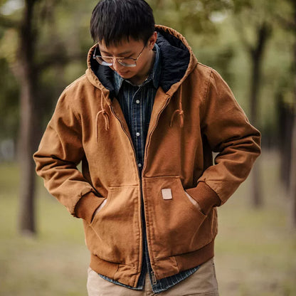 Indigo Heavy Wash Canvas Hooded Cargo Jacket – American Vintage Distressed Unisex – Coats Jackets | japanese streetwear | vintage workwear | unisex | Yamalinclothes