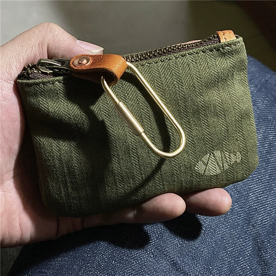 vintage canvas storage bag for men and women, young men, and women, simple zipper, coin purse, and military style storage bag