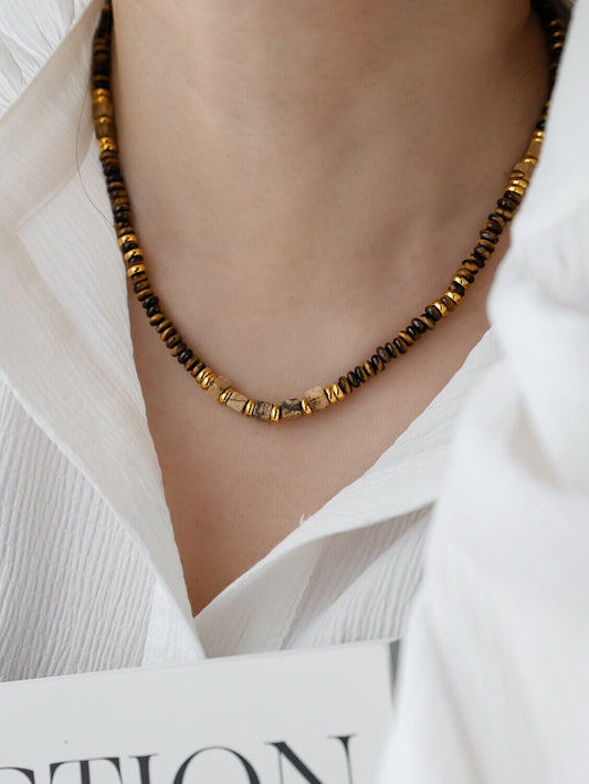 British [designer] Make Kana Maillard style natural tiger's eye necklace stacked clavicle chain ornament