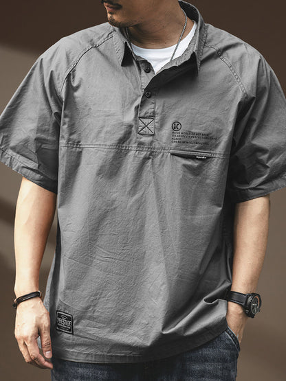American Cotton Cargo Polo Shirt – Loose Retro Short Sleeve Men’s Summer Top – Japanese vintage | yamalin clothes | Yamalinclothes