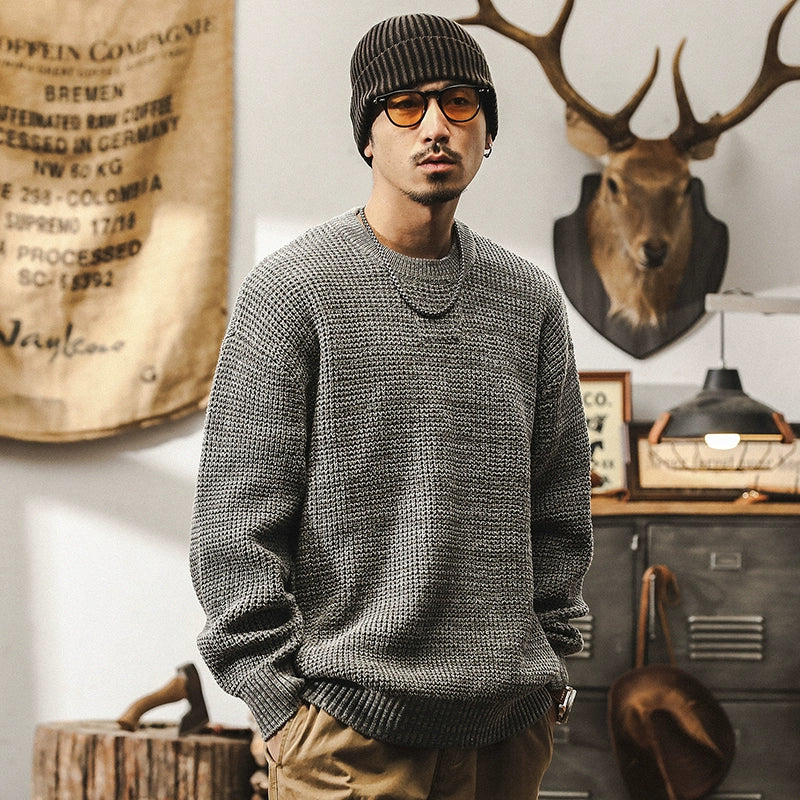American retro 760g heavy sweater men's winter 2024 new Japanese lazy style inner knitwear autumn and winter