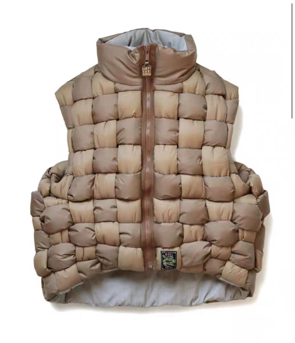 21AW Hirata Kazuhiro two-color pure cotton warmth double-sided high-neck woven vest cotton vest