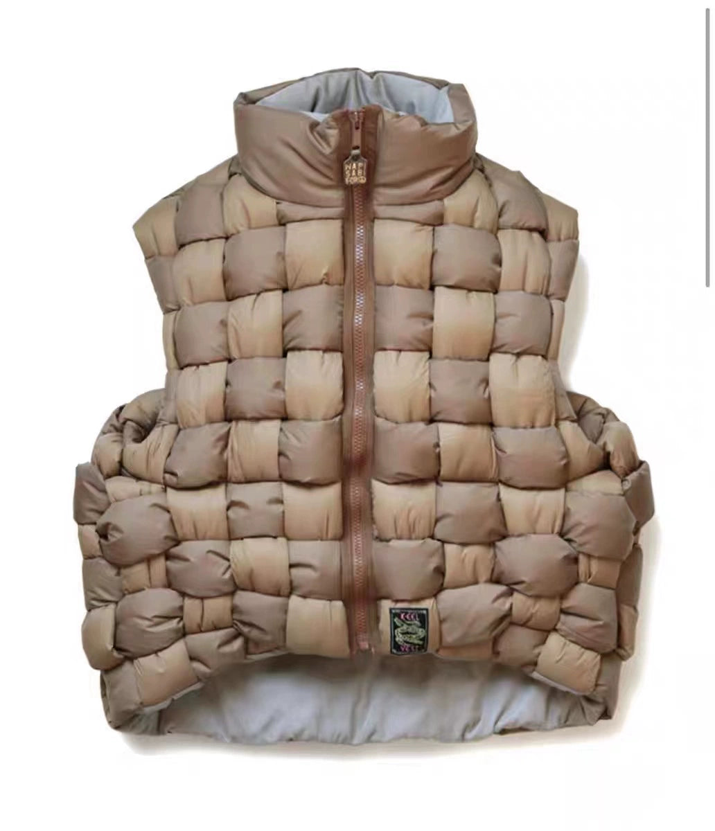 21AW Hirata Kazuhiro two-color pure cotton warmth double-sided high-neck woven vest cotton vest
