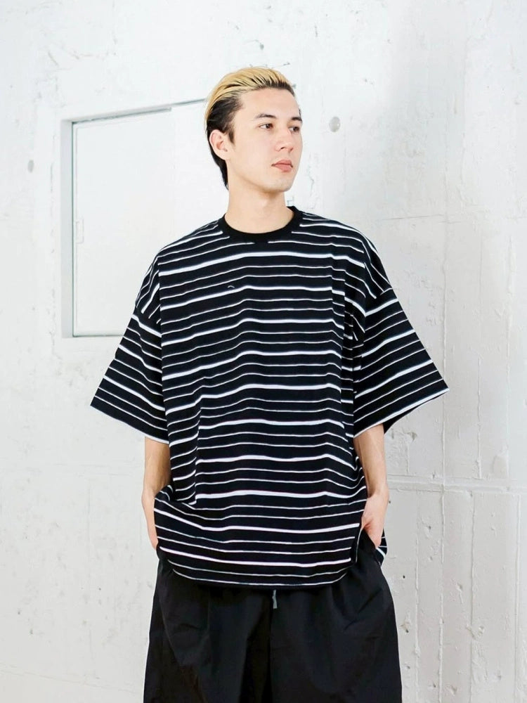 S.F.C 25ss Japanese Hand-Painted Striped Short Sleeve T-Shirt Extra-wide Fit T-Shirt Men's and Women's Silhouette T-Shirt Tops