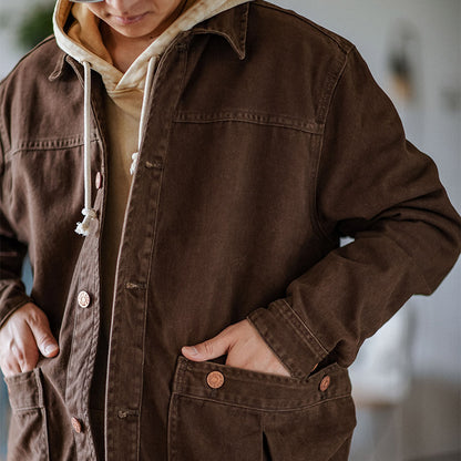 Washed Distressed Cargo Lapel Cotton Jacket – Vintage Loose Unisex