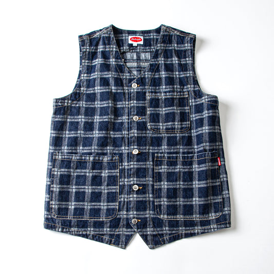 Japanese retro American casual wash, Aramco Ka Ji heavy denim denim cargo couple vest