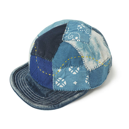 Original design, indigo-dyed antique cloth hand-sewn Japanese casual baseball cap, adjustable for both men and women