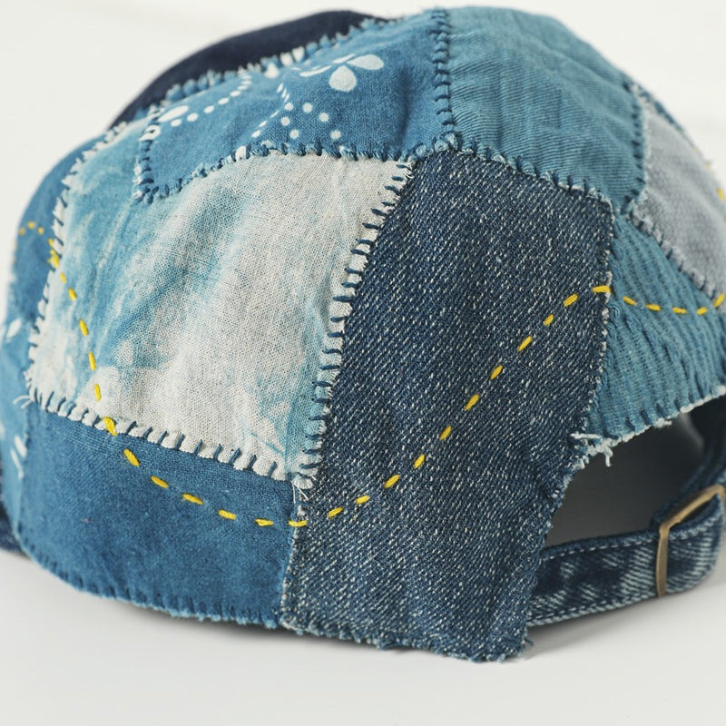 Original design, indigo-dyed antique cloth hand-sewn Japanese casual baseball cap, adjustable for both men and women