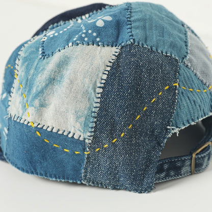 Original design, indigo-dyed antique cloth hand-sewn Japanese casual baseball cap, adjustable for both men and women