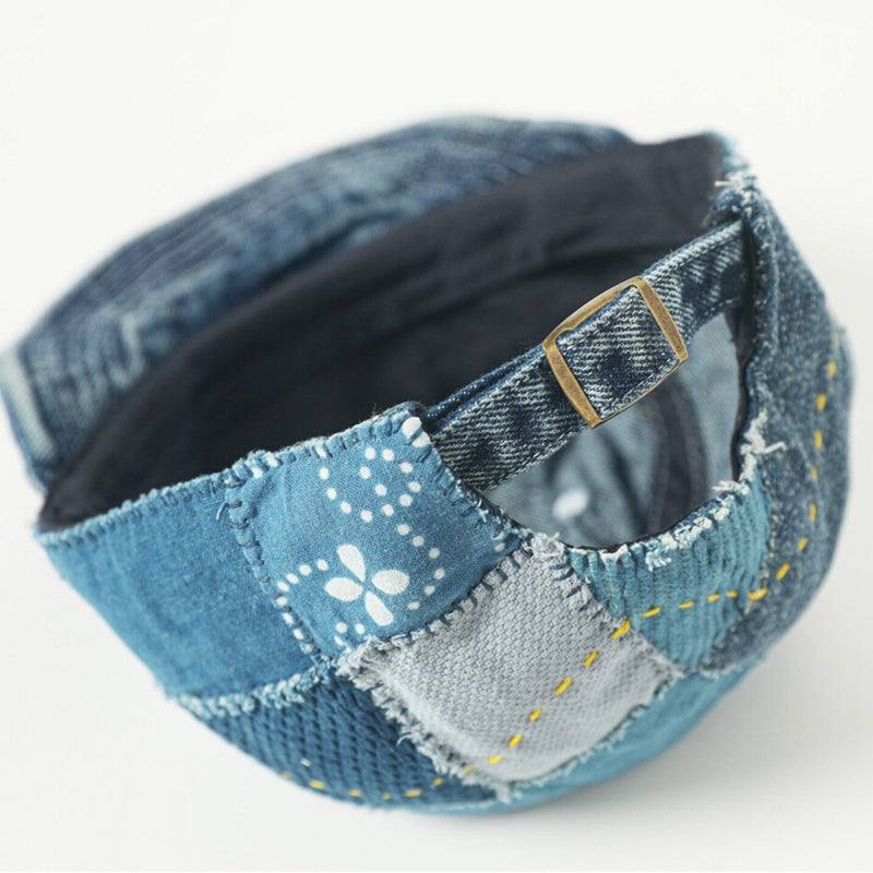 Original design, indigo-dyed antique cloth hand-sewn Japanese casual baseball cap, adjustable for both men and women