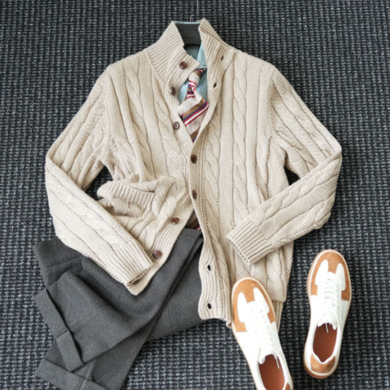 Twist Knit Collar Jacket – Old Money Wool Blend Men
