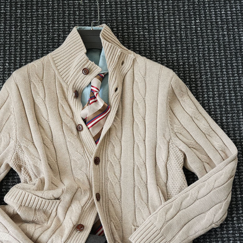 Twist Knit Collar Jacket – Old Money Wool Blend Men