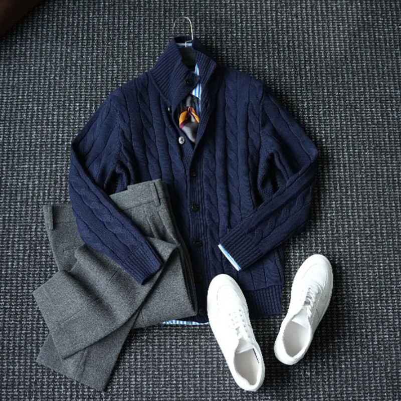 Twist Knit Collar Jacket – Old Money Wool Blend Men