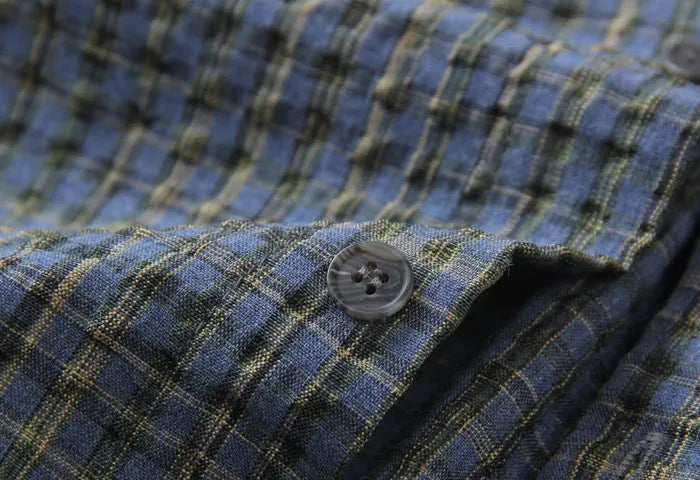 Japanese Seersucker Plaid Short Sleeve Shirt - Loose Casual Literary Summer Shirt for Men