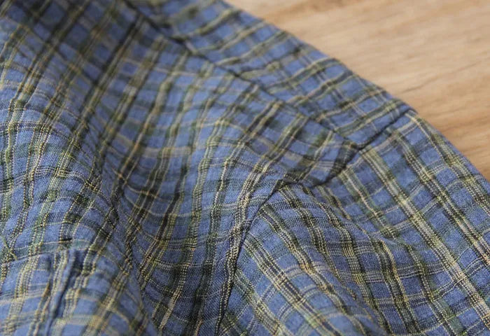 Japanese Seersucker Plaid Short Sleeve Shirt - Loose Casual Literary Summer Shirt for Men