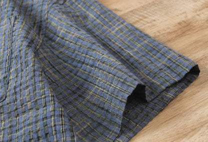 Japanese Seersucker Plaid Short Sleeve Shirt - Loose Casual Literary Summer Shirt for Men
