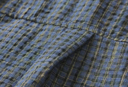 Japanese Seersucker Plaid Short Sleeve Shirt - Loose Casual Literary Summer Shirt for Men