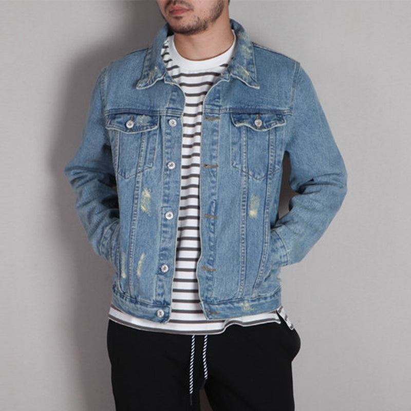 Heavy Washed Slim Denim Jacket – Workwear Inspired Casual Streetwear