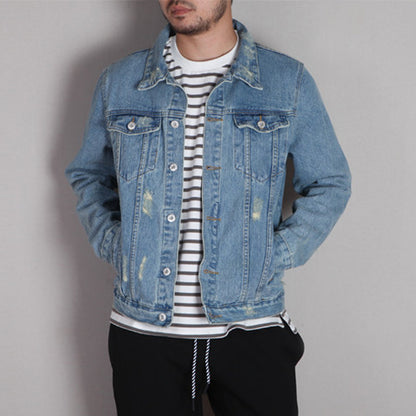 Heavy Washed Slim Denim Jacket – Workwear Inspired Casual Streetwear
