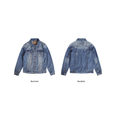 Heavy Washed Slim Denim Jacket – Workwear Inspired Casual Streetwear