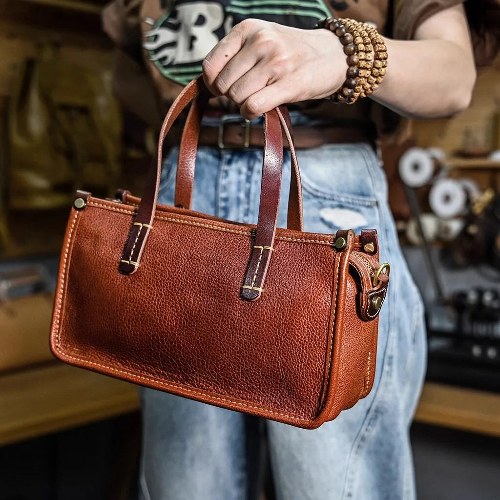 Vintage bags, niche soft leather handmade bags, leather small square bags, women's crossbody wide straps, top layer cowhide tote bags – Japanese vintage | yamalin clothes | Yamalinclothes