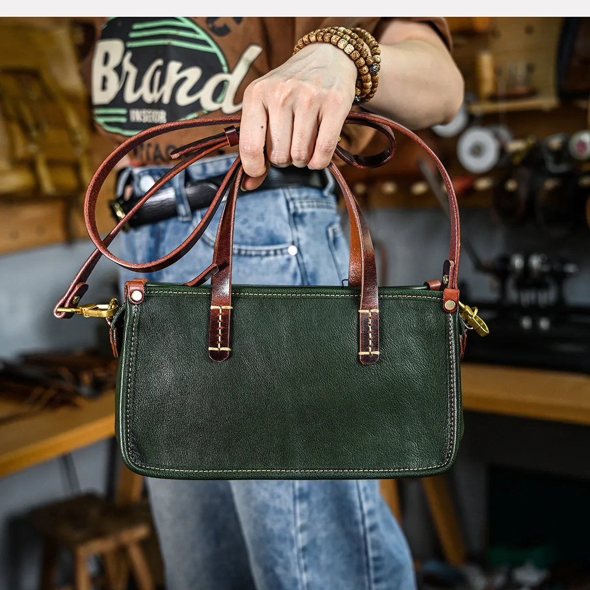 Vintage bags, niche soft leather handmade bags, leather small square bags, women's crossbody wide straps, top layer cowhide tote bags – Japanese vintage | yamalin clothes | Yamalinclothes
