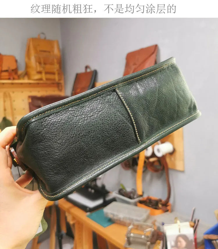 Vintage bags, niche soft leather handmade bags, leather small square bags, women's crossbody wide straps, top layer cowhide tote bags – Japanese vintage | yamalin clothes | Yamalinclothes