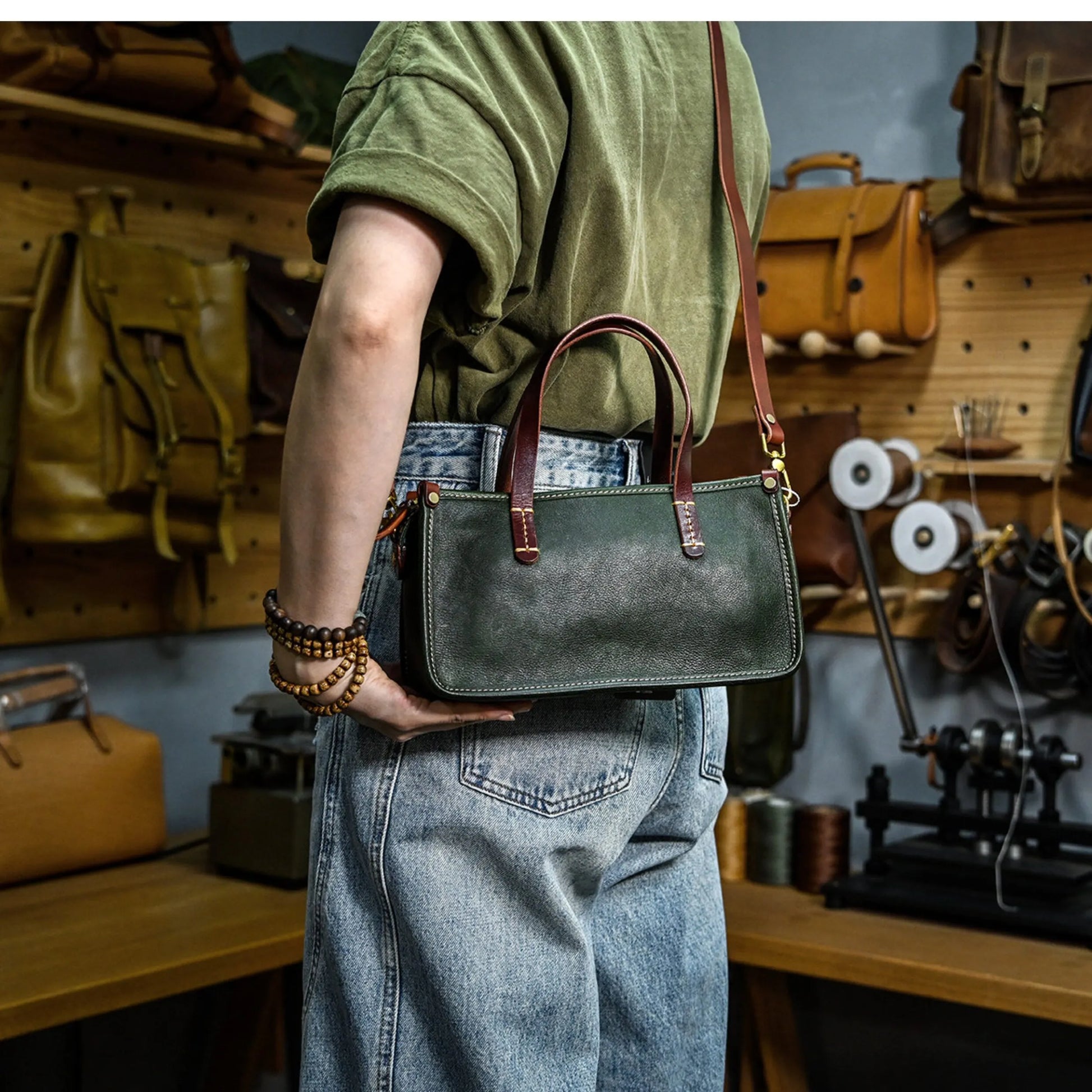 Vintage bags, niche soft leather handmade bags, leather small square bags, women's crossbody wide straps, top layer cowhide tote bags – Japanese vintage | yamalin clothes | Yamalinclothes