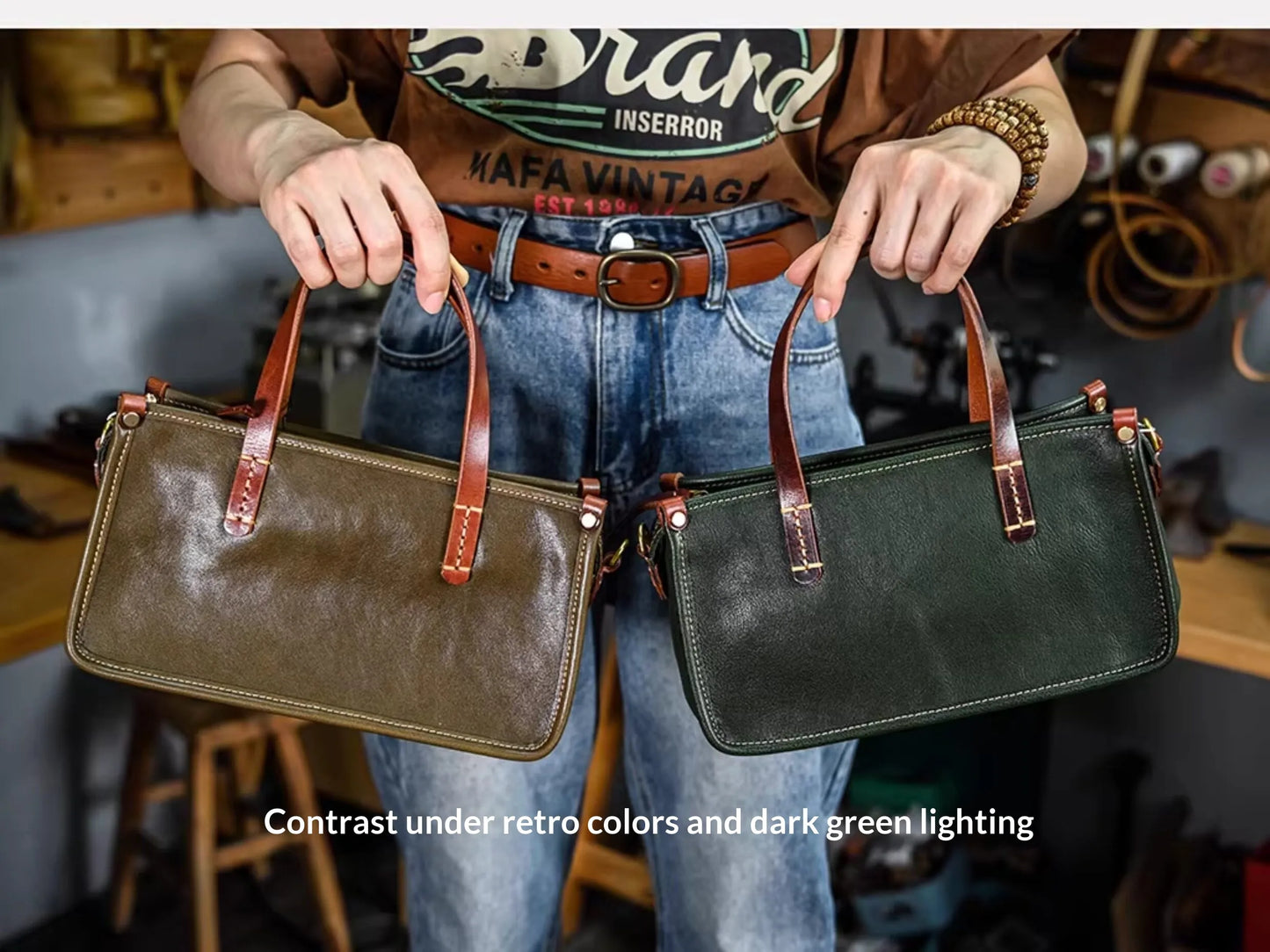 Vintage bags, niche soft leather handmade bags, leather small square bags, women's crossbody wide straps, top layer cowhide tote bags – Japanese vintage | yamalin clothes | Yamalinclothes
