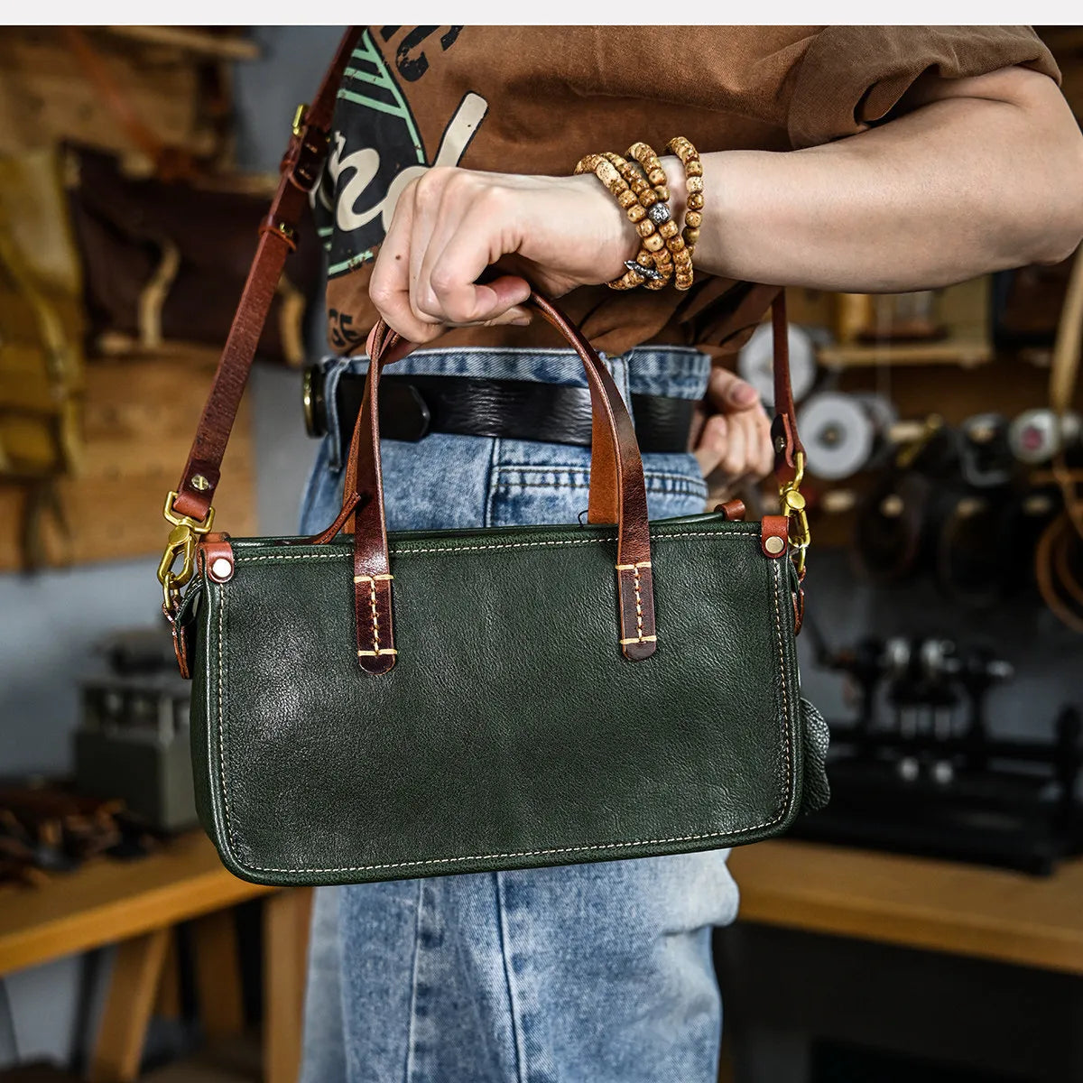Vintage bags, niche soft leather handmade bags, leather small square bags, women's crossbody wide straps, top layer cowhide tote bags – Japanese vintage | yamalin clothes | Yamalinclothes