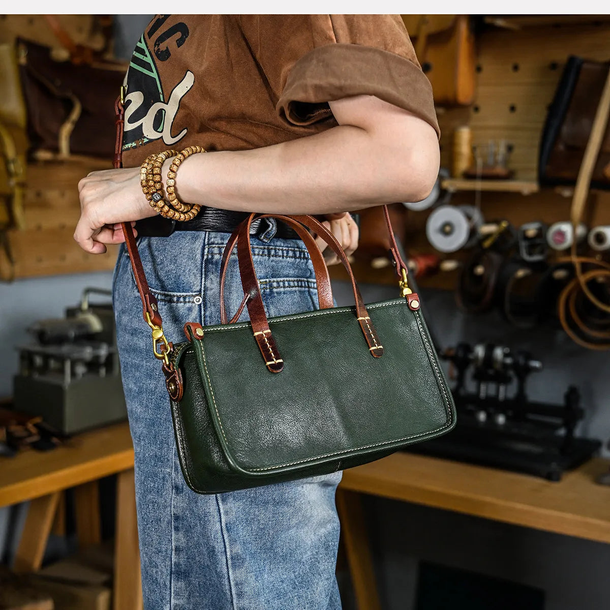 Vintage bags, niche soft leather handmade bags, leather small square bags, women's crossbody wide straps, top layer cowhide tote bags – Japanese vintage | yamalin clothes | Yamalinclothes