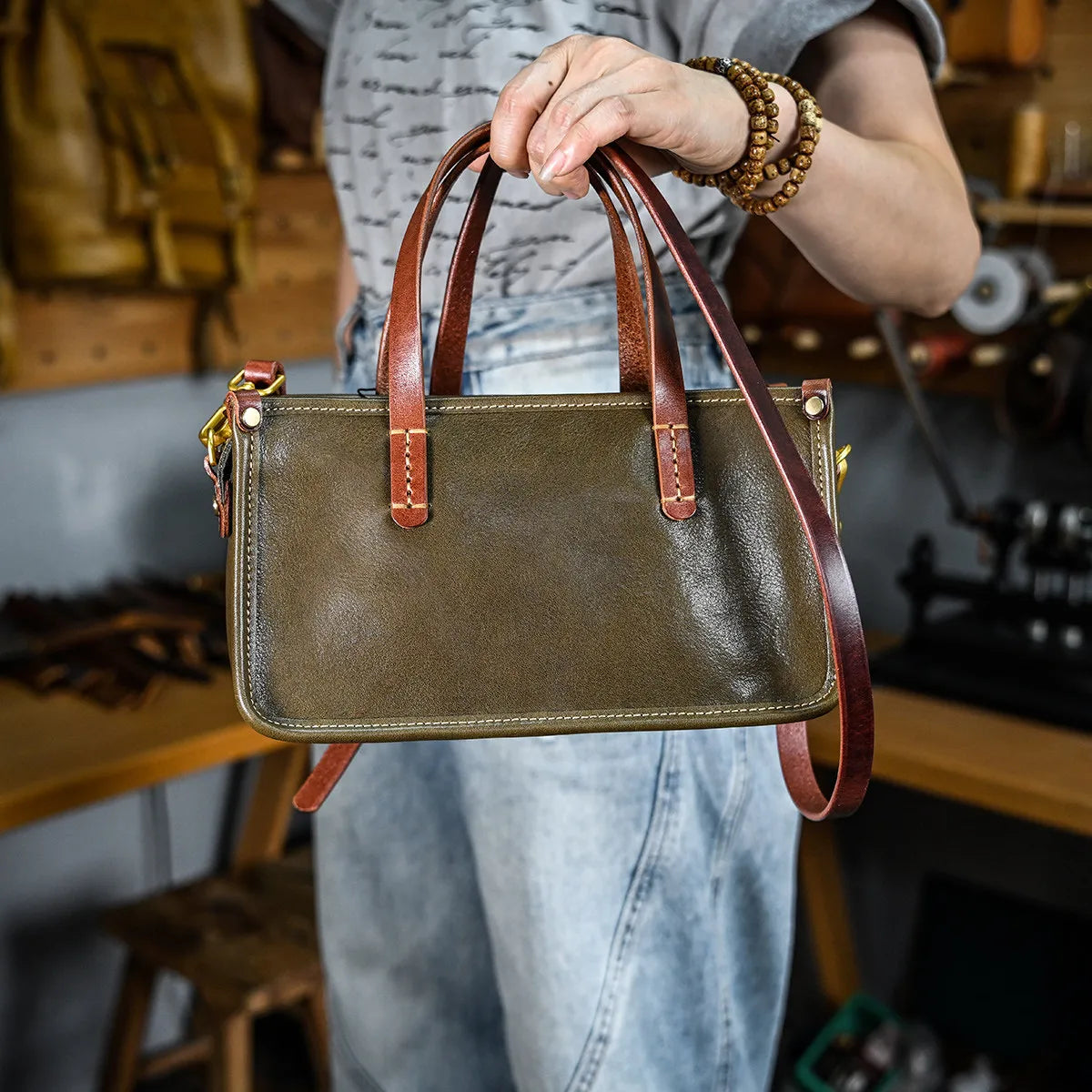 Vintage bags, niche soft leather handmade bags, leather small square bags, women's crossbody wide straps, top layer cowhide tote bags – Japanese vintage | yamalin clothes | Yamalinclothes