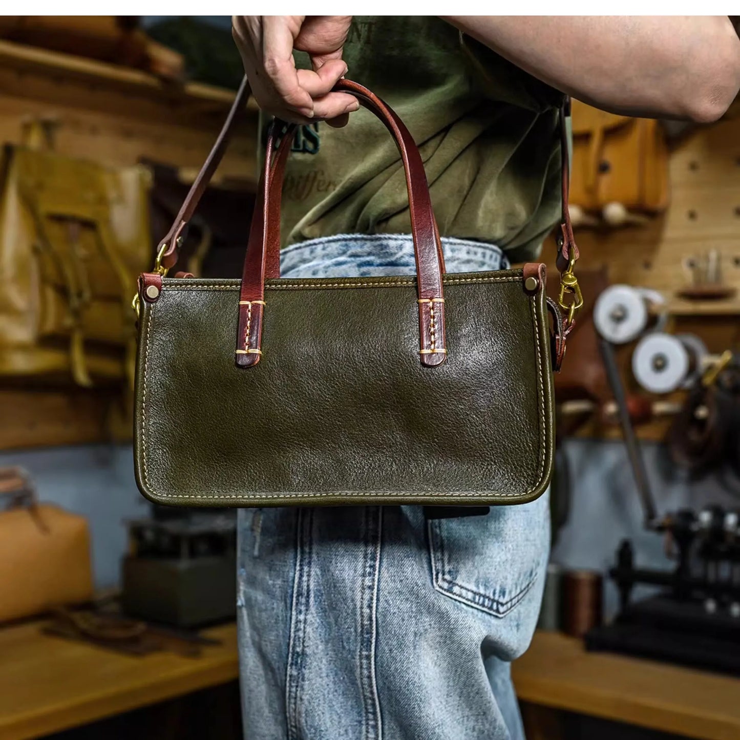 Vintage bags, niche soft leather handmade bags, leather small square bags, women's crossbody wide straps, top layer cowhide tote bags – Japanese vintage | yamalin clothes | Yamalinclothes