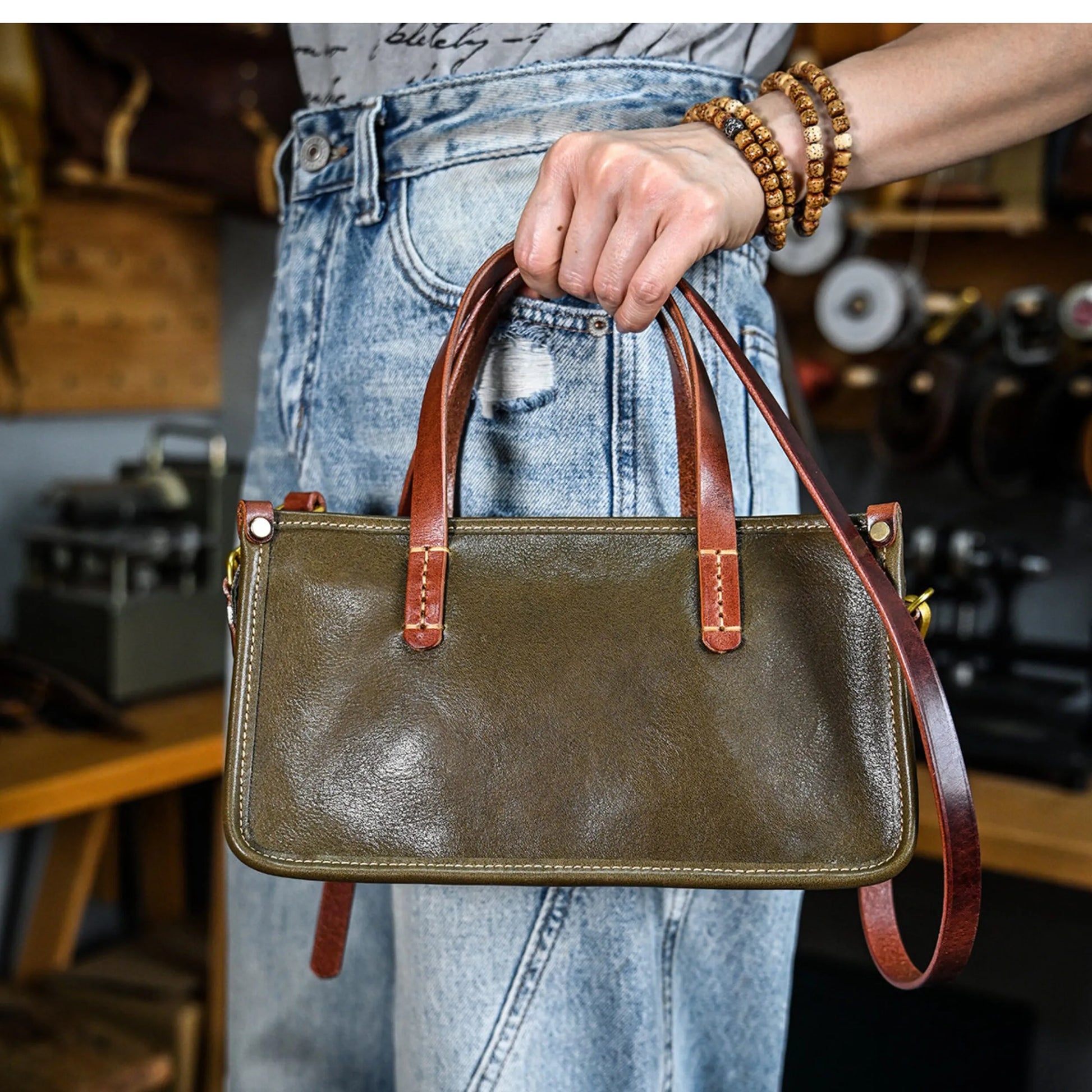 Vintage bags, niche soft leather handmade bags, leather small square bags, women's crossbody wide straps, top layer cowhide tote bags – Japanese vintage | yamalin clothes | Yamalinclothes